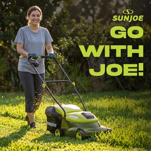 Miniatura 5 de Sun Joe Cortacésped inalámbrico con empuje eléctrico con bolsa de 10.6 galones, ancho de corte de 14 pulgadas, verde - Cortadora de césped