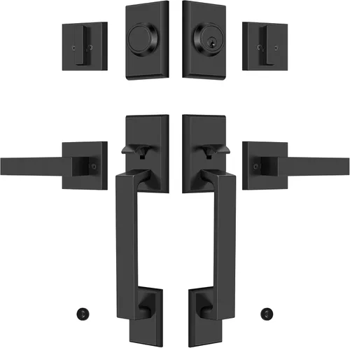 Miniatura 9 de Juego de cerraduras dobles para puerta delantera, manija de puerta delantera con llave con maniquí, palanca cuadrada resistente para puerta