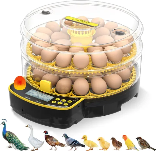 JUJOJB Incubadora de 48 huevos para incubar huevos, doble capa con girador automático de huevos, control de temperatura y humedad, vela de huevos,