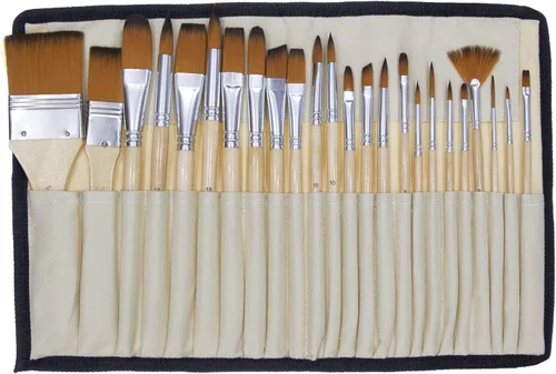 Juego de 24 pinceles de pintura para artistas con bolsa de transporte gratis para acuarela, acrílico, óleo y todos los medios, adecuado para lienzo,