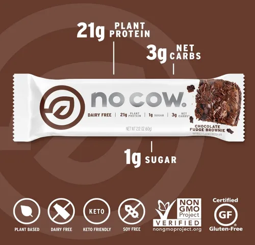 Miniatura 4 de No Cow Barras de proteína vegana, paquete variado original mejorado 0.71 onzas de proteína a base de plantas, sin gluten, sin lácteos, sin soja
