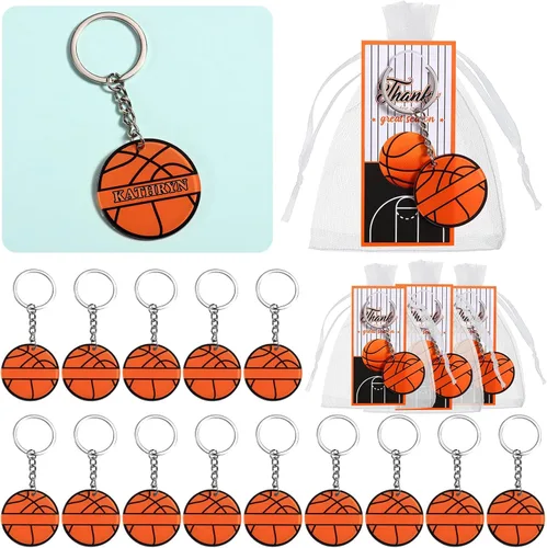Huquary 30 juegos de llaveros de acrílico para fiestas de equipos deportivos, regalos para recompensas de fiesta de cumpleaños (naranja, baloncesto)