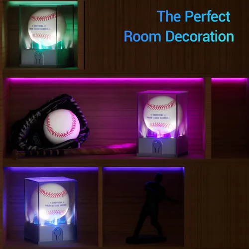 Miniatura 6 de Vitrina de béisbol con luz LED, estuche de béisbol acrílico para exhibición, soporte de béisbol iluminado, protector UV, estuche transparente