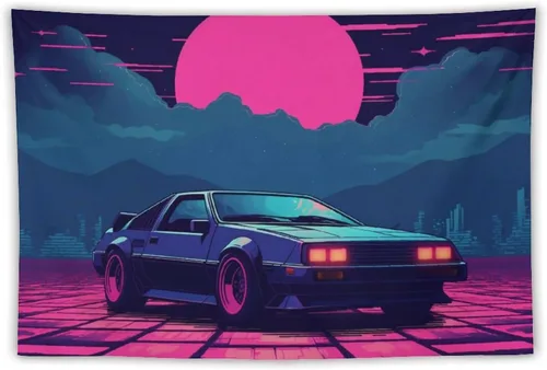Miniatura 11 de josnmre Retrowave Jdm Classic Car Retro Cyberpunk Tapestry Wall Hanging for Bedroom Aesthetic Art Home Decor Dorm Classroom Living Room Tapestries