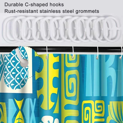 Miniatura 5 de Hawaii - Cortina de ducha exótica Tiki, 36 x 72 pulgadas, cortinas de ducha retro hawaianas étnicas de pez, piña, estilo tribal Tiki Juego