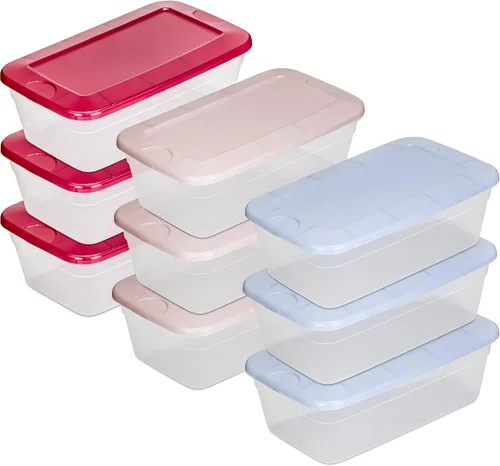 DecorRack 9 contenedores de almacenamiento de plástico transparente, cajas de zapatos de 6 cuartos de galón, apilables, caja de almacenamiento de