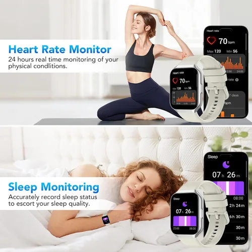 Miniatura 5 de Reloj inteligente para hombres y mujeres (respuesta/hacer llamadas), reloj de seguimiento de fitness de 1.96 pulgadas, resistente al agua IP68