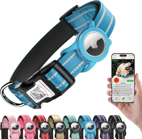 Miniatura 9 de Collar de perro Airtag con código QR, collar reflectante para perro con soporte Airtag, acolchado suave y hebilla de bloqueo de seguridad ajustable