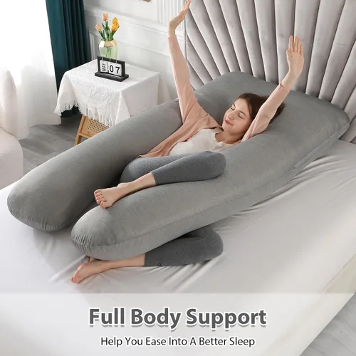 Miniatura 7 de Amagoing - Almohadas de embarazo con funda de enfriamiento, almohada de cuerpo completo en forma de U para dormir, soporte para espalda, piernas
