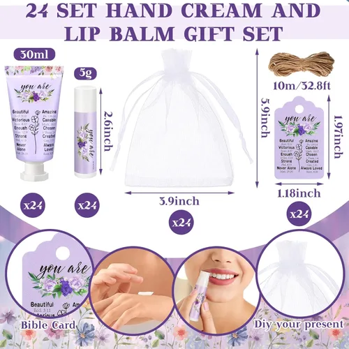 Miniatura 2 de 24 juegos de regalos de graduación cristiana, crema de manos y bálsamo labial, regalos de agradecimiento para profesores, versículo de la Biblia
