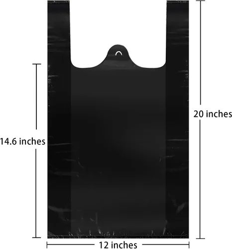 Miniatura 2 de LazyMe Bolsas para camisetas, bolsas de plástico negras con asas para comestibles y compras al por menor, bolsas de plástico para negocio, 12 x 20