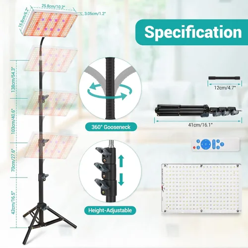 Miniatura 6 de DragonLight Luces LED de cultivo mejoradas con soporte, luz de crecimiento regulable de espectro completo con control remoto para invernadero