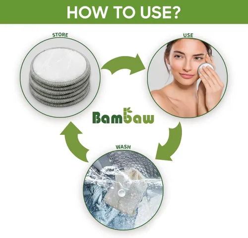 Miniatura 4 de Bambaw Redondas de algodón reutilizables para cara, 16 rondas con 1 bolsa para lavandería y almacenamiento, almohadillas de algodón reutilizables