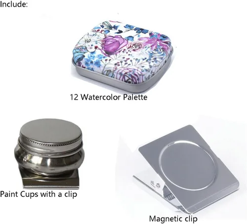 Miniatura 6 de Caja de pintura de cuadrícula de 12 colores, paleta de bocetos portátil, paleta de pintura de acuarela para dibujar, estuche de pintura de viaje