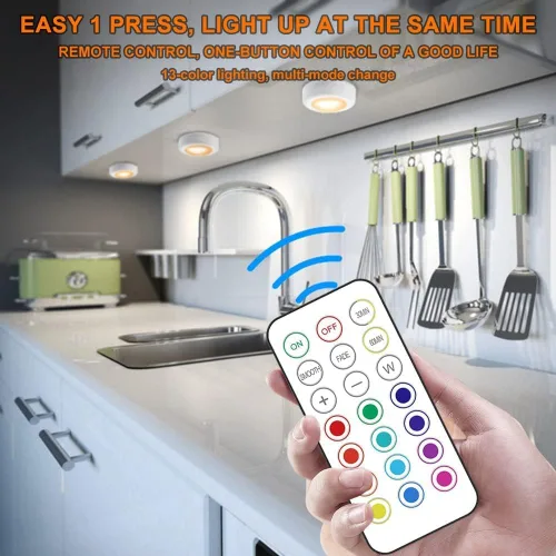 Miniatura 3 de Luces LED de disco de 13 colores con control remoto Iluminación inalámbrica con batería adhesiva debajo del gabinete Luces regulables que