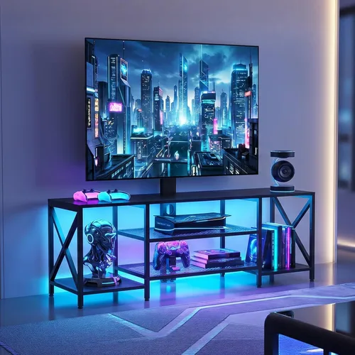 Miniatura 9 de HOOBRO Soporte de TV con soporte y toma de corriente, centro de entretenimiento LED con soporte giratorio para TV de 32/45/55/60/65/70/75 pulgadas