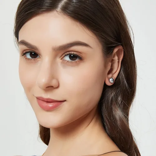 Miniatura 20 de YAMI Black/Grey/White Pearl Earrings, Real Cultured Pearl, 925 Sterling Silver Stud Earrings Plated with 18K Gold, Classic & Elegant Jewelry Gifts