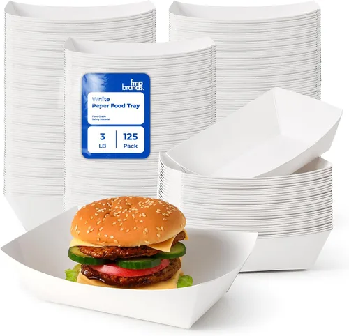 Miniatura 11 de Fit Meal Prep Paquete de 125 bandejas de papel de 5 libras para alimentos desechables de alta resistencia, bandeja de nachos blancos para fiestas