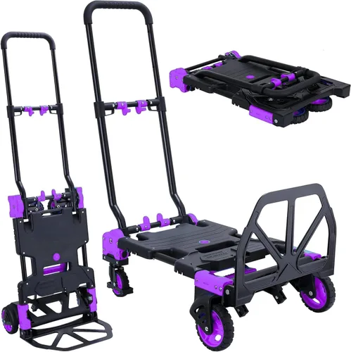Miniatura 10 de Carro de mano plegable 2 en 1, carrito de mano plegable de 330 libras, carrito de mano plegable con mango retráctil y 4 ruedas de goma, carrito