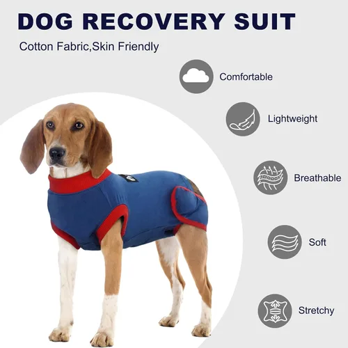 Miniatura 5 de IDOMIK Traje de recuperación para perros – Mono esterilizador femenino y masculino, ajustable antilamer, transpirable y cómodo, talla S, rayas azules