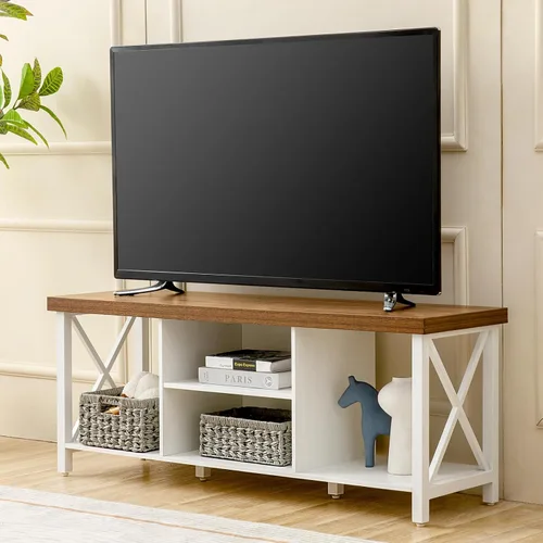 Miniatura 7 de GAZHOME Soporte de TV para TV de hasta 55 pulgadas, mueble de TV con almacenamiento abierto, unidad de consola de TV con estantería para sala de Gris