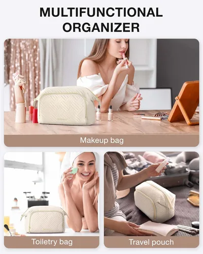 Miniatura 4 de BAGSMART Bolsa de maquillaje de viaje, bolsa de cosméticos, estuche organizador de maquillaje, bolsa grande de apertura amplia para mujeres, bolso