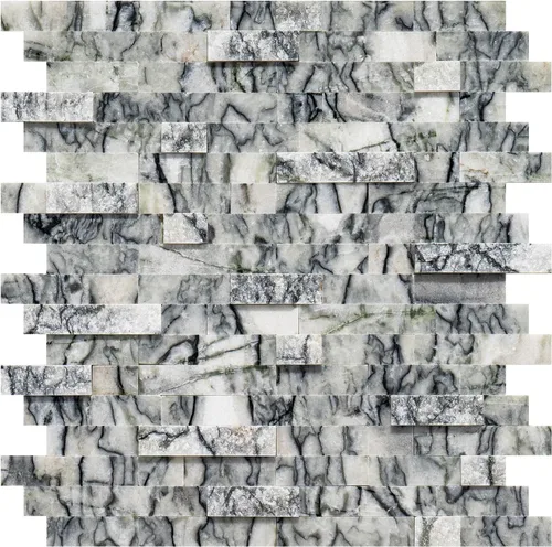 Miniatura 14 de Azulejos de mosaico de piedra natural 3D de 5 hojas, 12 x 11 pulgadas para despegar y pegar, azulejos de pared autoadhesivos negros mixtos