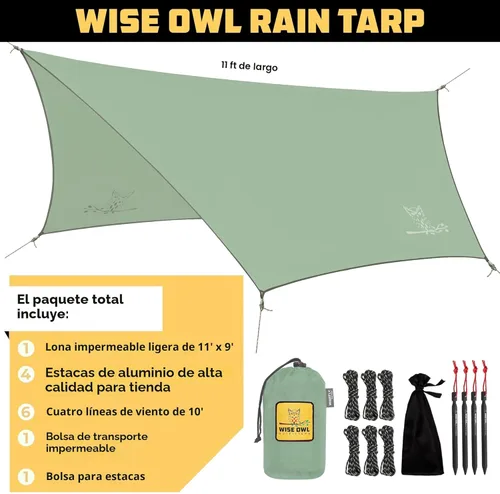 Miniatura 2 de Wise Owl Outfitters Toldo para Hamaca – Funda de lona impermeable para acampar con estacas de tienda de campaña y bolsa de transporte, refugio Salvia