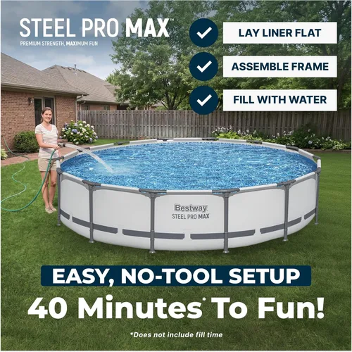 Miniatura 3 de Bestway Steel Pro MAX - Piscina elevada de natación (12 pies x 30 pulgadas) Piscina familiar redonda para patio trasero al aire libre Incluye