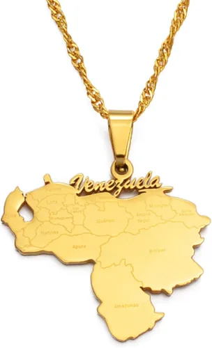 SHOUJIQQ Map of Venezuela - Collares con colgante para mujeres y hombres, mapas de encanto, cadena de clavícula, collar étnico de hip hop con
