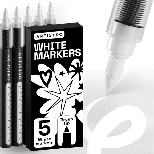 Miniatura 12 de ARTISTRO – 5 rotuladores de pintura acrílica negros a base de agua para marcado de vidrio, pintura en roca, cerámica, madera, llanta, tela, metal
