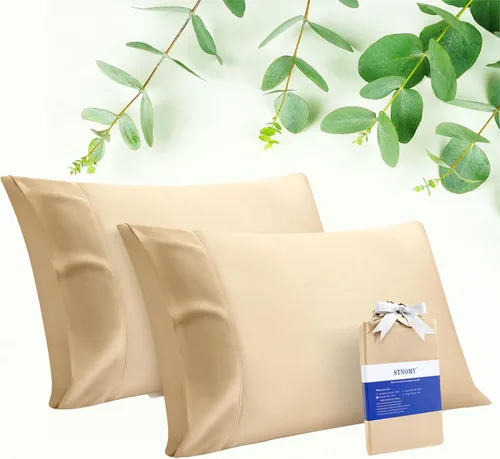 Miniatura 11 de Paquete de 2 fundas de almohada refrescantes de eucalipto Tencel tamaño King, color blanco nieve, absorben la humedad para sudores nocturnos, secado