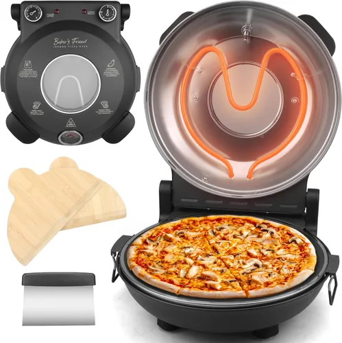Miniatura 9 de Horno de pizza eléctrico de Baker's Friend para encimera interior, máquina de 12 pulgadas para el hogar, cocedor y parrilla, horno de piedra