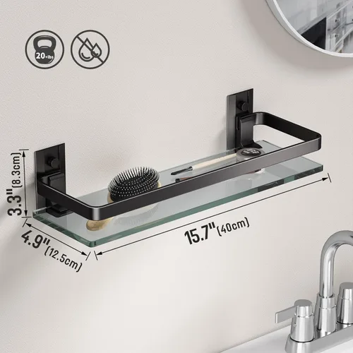 Miniatura 3 de Danpoo Estante de Pared de Vidrio Templado Transparente, Organizador de Montaje en Pared para Baño, Cocina (Negro Mate)