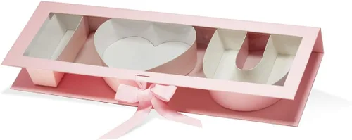 Miniatura 2 de Geoto Paquete de 6 cajas de regalo rellenables en forma de letra de 17.3 x 6 x 2 pulgadas, color rosa/rojo/blanco, caja de regalo con texto en Rosa