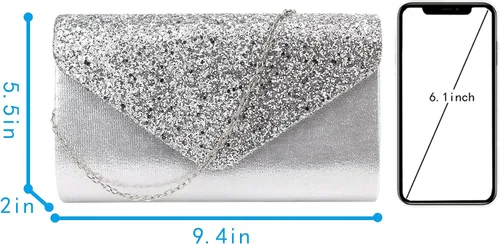 Miniatura 2 de Queena Bolso de mano de noche brillante con purpurina para mujer, bolso de mano con cadena para boda, fiesta, graduación, regalo para mamá, esposa