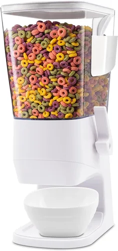 Dispensador de cereales para encimera con cuencos, cucharas, caja de cubiertos, contenedores de cereales de 3.2 L, dispensador de aperitivos para 1