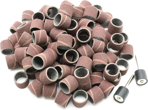 Miniatura 5 de TEMO 100 piezas de tambor de arena de 1/4 de pulgada de grano 60 grueso con 2 PC 1/8 pulgadas mandril para herramientas rotativas Dremel