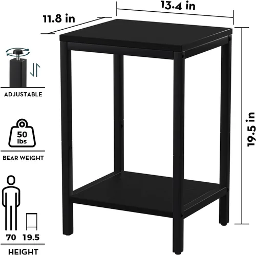 Miniatura 3 de SAYGOER Mesas auxiliares negras de 13.3 pulgadas de profundidad, mesita de noche de madera, marcos de metal, mesa de noche de 2 niveles con patas