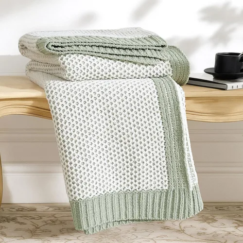 Miniatura 15 de Amélie Home Manta de Tiro de Punto Grueso, Manta de Chenilla Suave de Doble Cara Transpirable con Tejido de Cable para Sofá, Manta Decorativa