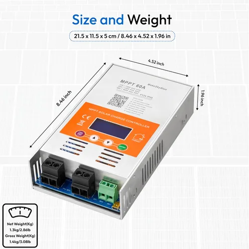 Miniatura 8 de 60A Controlador de carga solar MPPT V124 – Actualizado, detección automática de 12V/24V/48V, compatible con baterías de plomo-ácido y litio, entrada