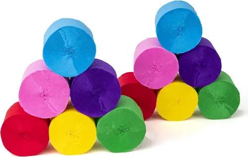 12 rollos de serpentinas de arcoíris únicos, paquete de 12 rollos de papel crepé arcoíris únicos de 984 pies para decoraciones de fiestas, Multicolor