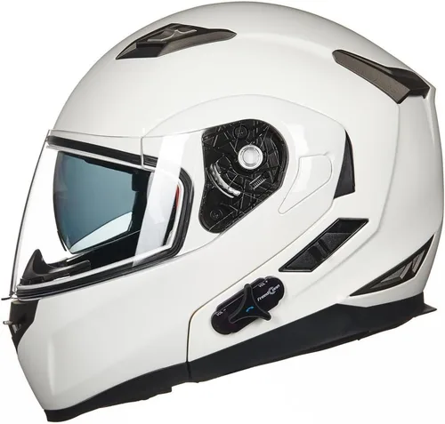 Miniatura 10 de ILM - Casco de motocicleta modular con visera solar abatible, Bluetooth integrado, intercomunicador, Mp3 Modelo 953/953 PRO Rojo