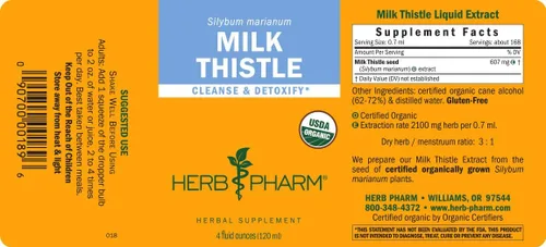 Miniatura 10 de Herb Pharm Extracto líquido de cardo mariano: Extracto orgánico de Silybum marianum Soporte de función hepática saludable, limpieza