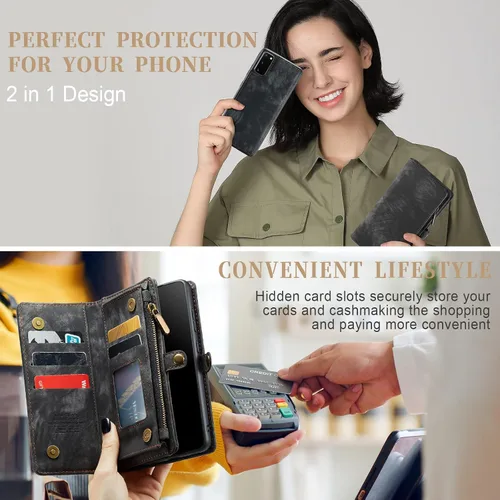 Miniatura 5 de Asuwish Funda de teléfono para Samsung Galaxy S20 Glaxay S 20 5G UW 6.2 pulgadas con cremallera, funda desmontable con protector de pantalla de Negro
