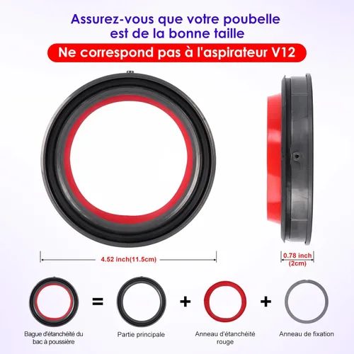 Miniatura 3 de Anillo de sellado superior fijo para el cubo de polvo, pieza de repuesto compatible con Dyson Cyclone V10 SV12 aspiradora, accesorios de repuesto
