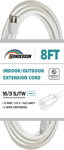 Miniatura 11 de Cable de extensión para interiores y exteriores, resistente a la intemperie, certificación UL, calibre 16, 30 pies, color blanco, 3 clavijas