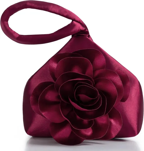 Miniatura 9 de BABEYOND Bolsos de mano para mujer, bolsos de noche de satén con flores, bolso de pulsera elegante para fiestas, uso diario, boda