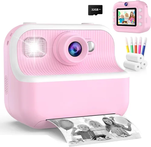 Cámara instantánea para niños, regalos de cumpleaños de Navidad para niñas de 4, 5, 6, 7, 8, 9, 10 años, juguetes para niñas, 1080P HD, cámara