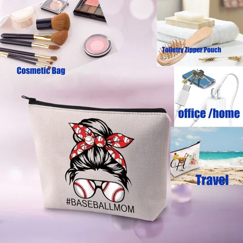 Miniatura 5 de PXTIDY Bolsa de maquillaje de béisbol para mamá, jugador de béisbol, bolsa con cremallera para atleta, para mamá, bolsa de aseo de viaje